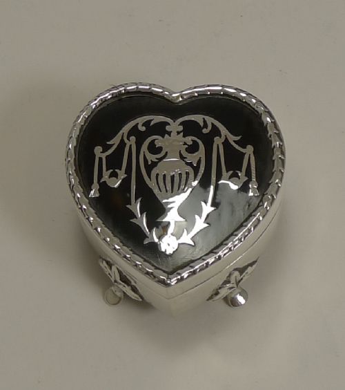 antique english sterling silver and tortoiseshell heart shaped jewellery ring box
