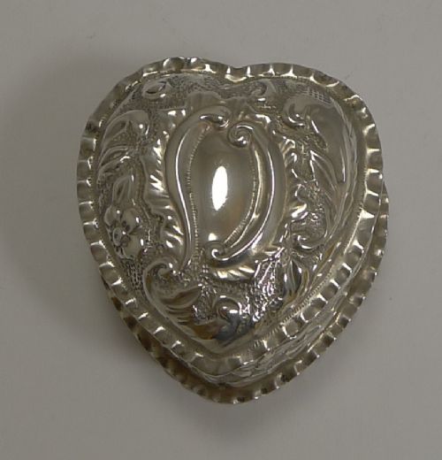antique english heart shaped pill box in sterling silver 1895