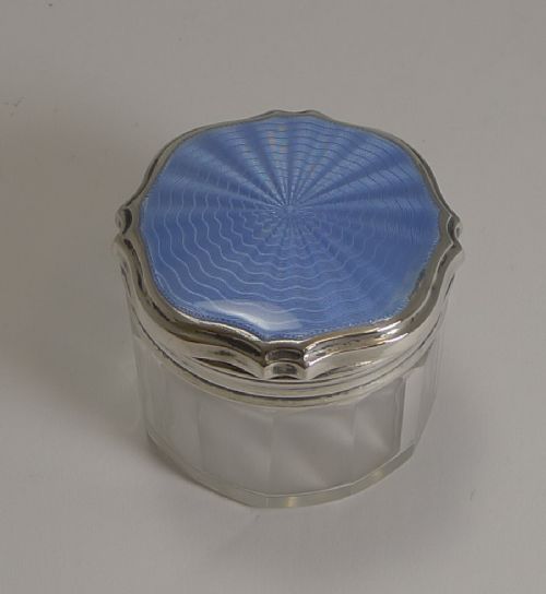 art deco sterling silver and guilloche enamel lidded vanity jar 1931