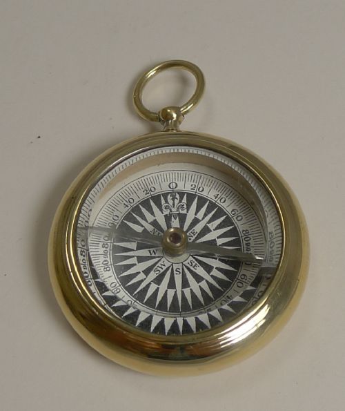 antique english brass cased open faced compass c1880