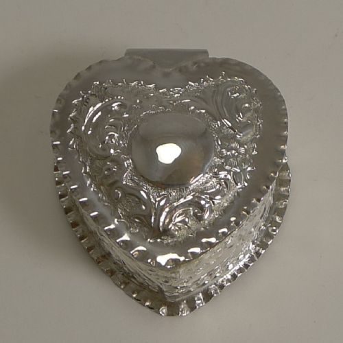 antique english sterling silver heart shaped pill box birmingham 1892