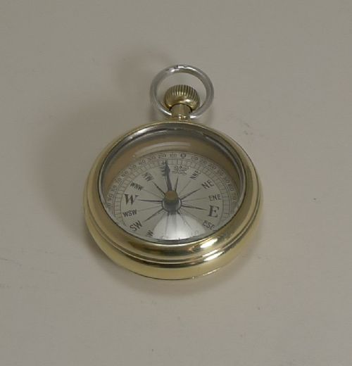 antique english brass and sterling silver pocket watch compass c1890
