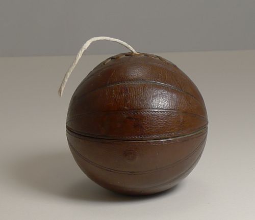 antique english novelty string box dispenser football soccer ball c1900
