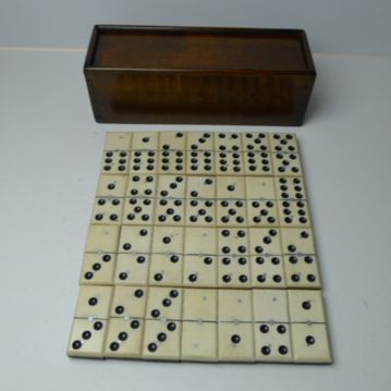 antique english boxed bone ebony wood dominoes
