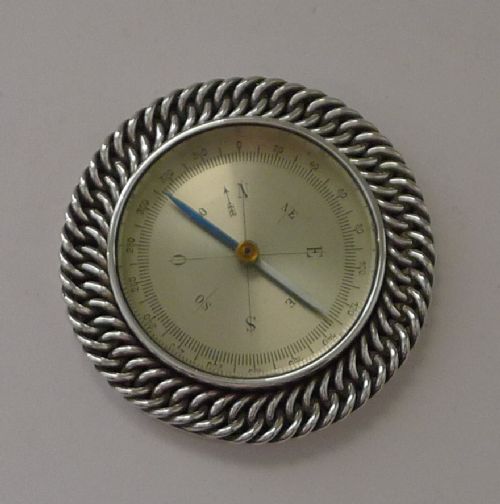 rare herms paris sterling silver chain link desk compass c1960