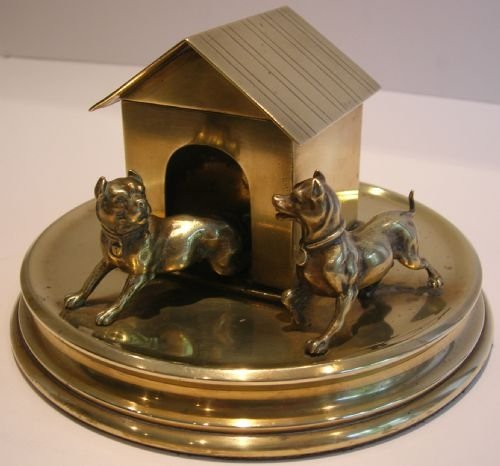 rare antique brass dogs and kennel inkwell victorian