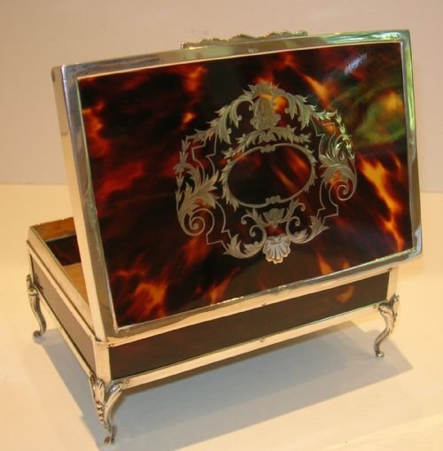 magnificent antique tortoise shell and silver jewelry box
