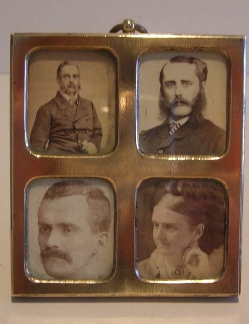 antique english polished brass or bronze four picture photograph frame
