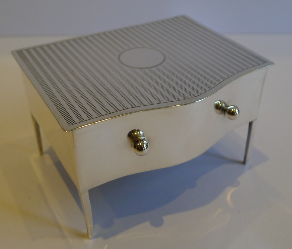 english sterling silver jewellery box in the form of a dressing table dresser
