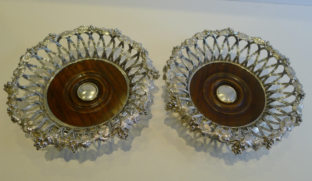 finest antique english elkington silver plate wine coasters pair 1854