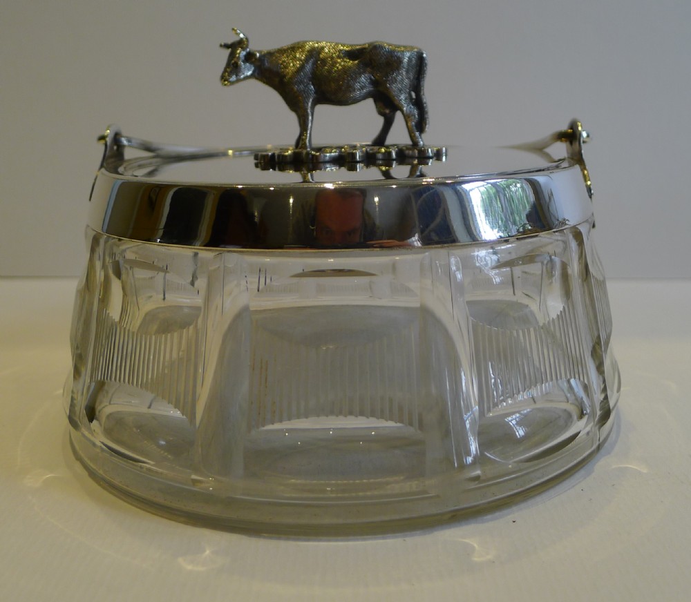 antique english cut crystal silver plated figural butter dish c1890