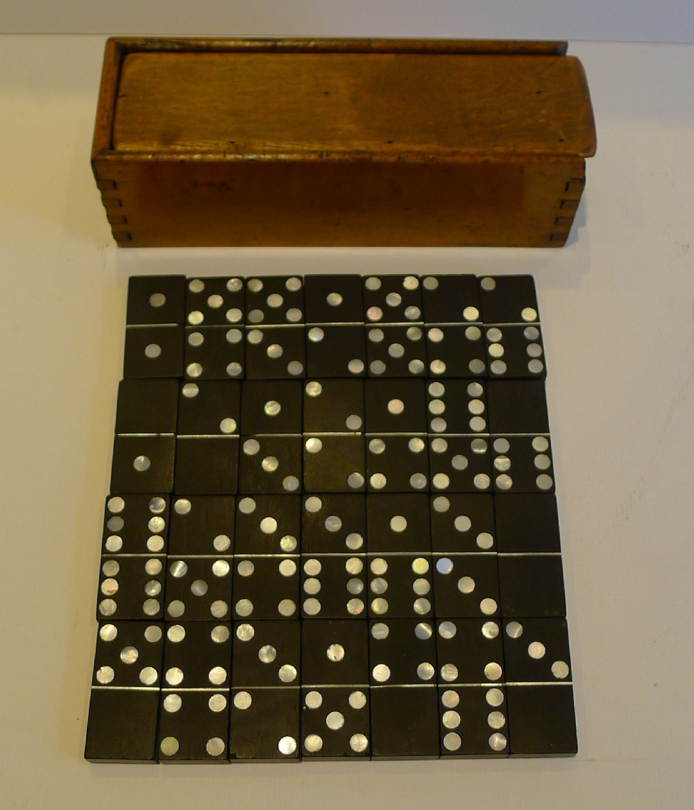 rare antique english boxed set dominoes ebony and mother of pearlrare antique english boxed set dominoes ebony and mother of pearl