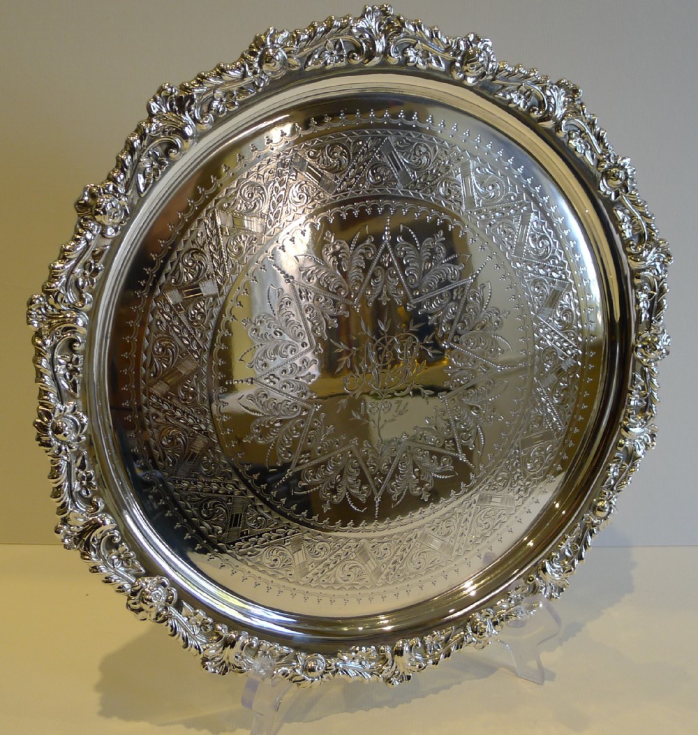 stunning antique english 12 salver or tray dated 1897 in silver plate