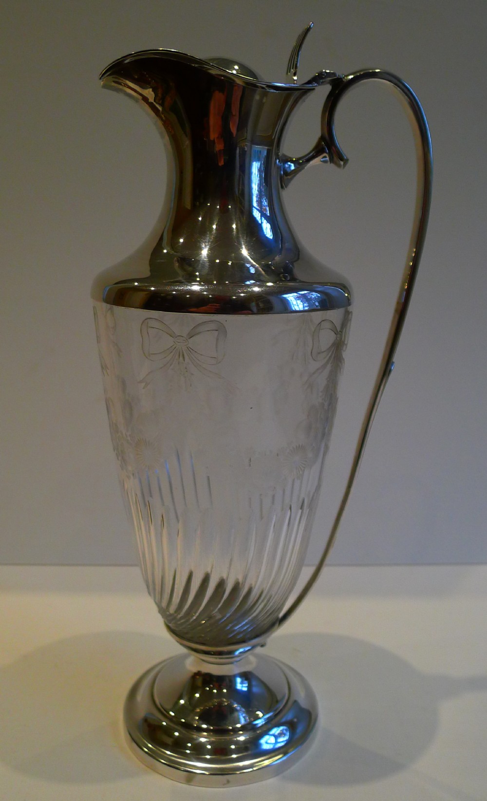 quality antique cut engraved crystal silver plated claret jug by william hutton c1880