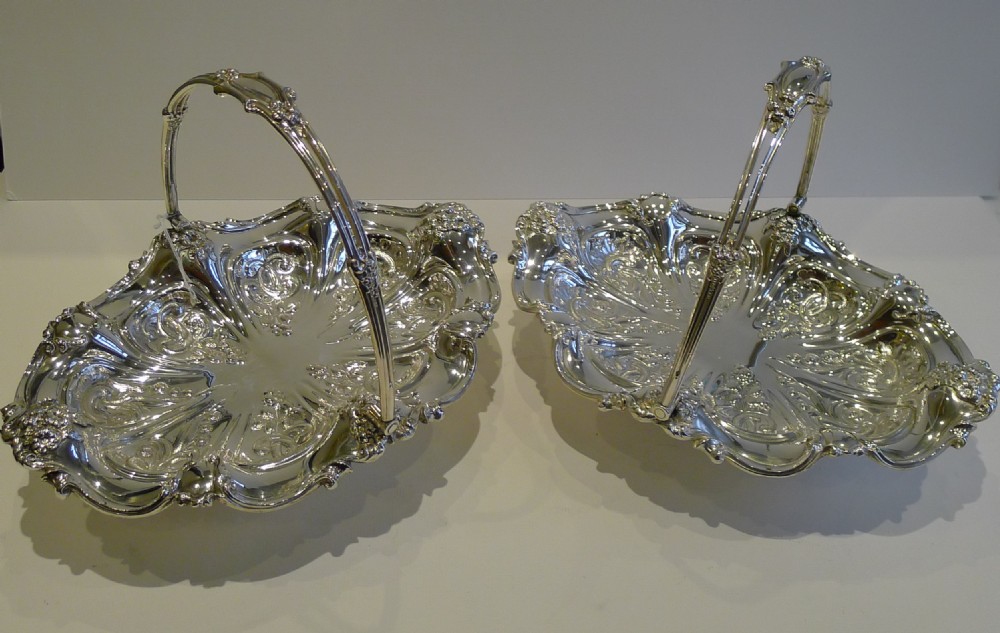 pair antique english silver plated baskets c1880