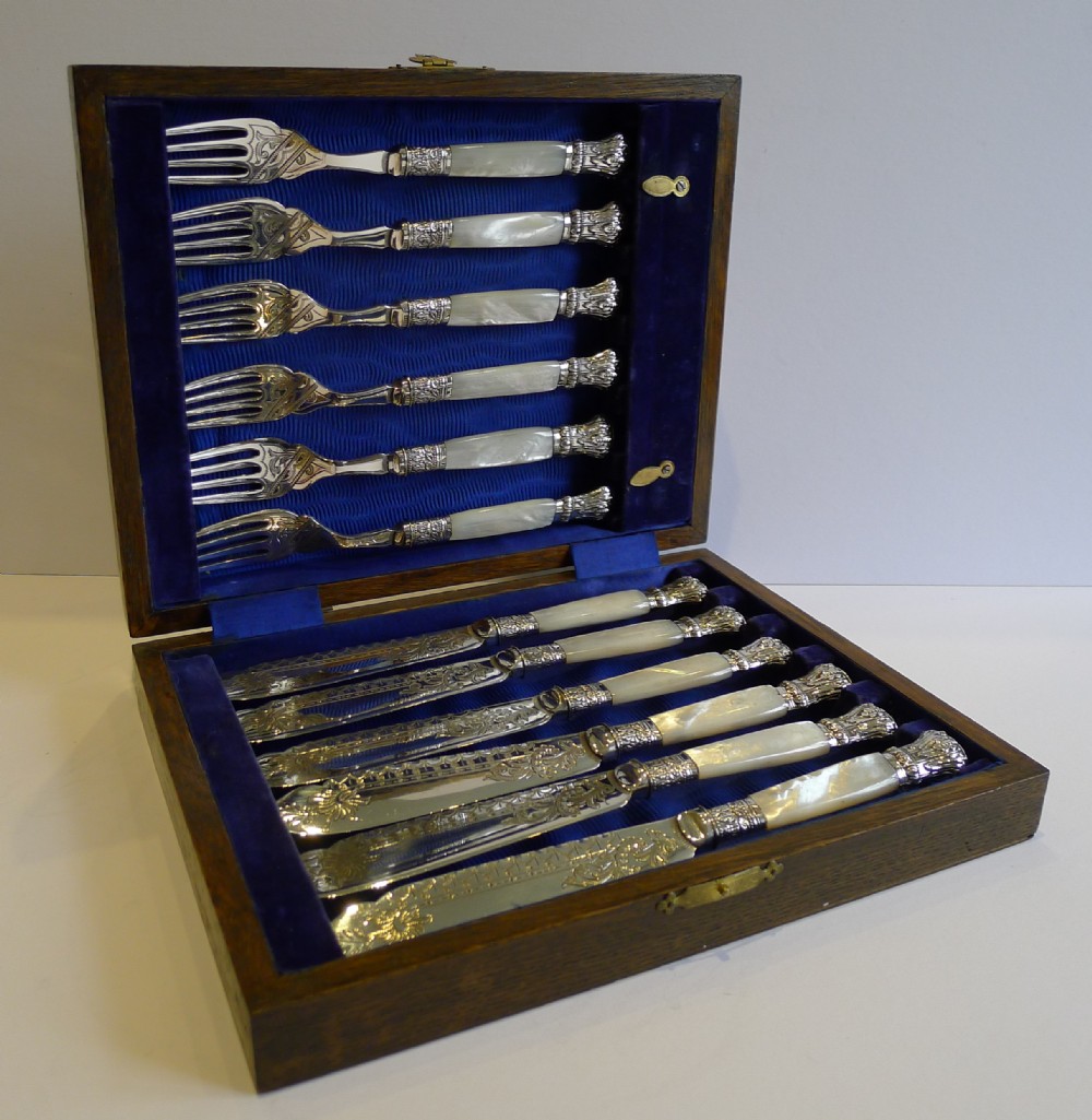 set antique english fish knives forks by hammond creake co c1890