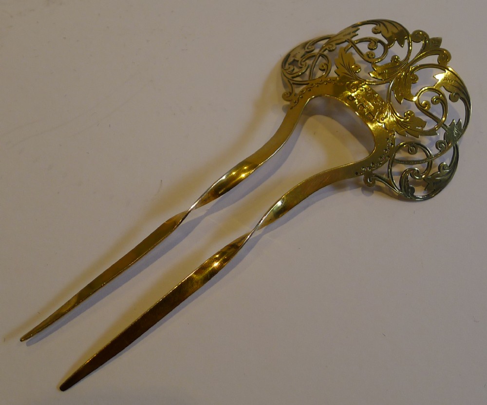 antique english silver gilt hair comb 1898
