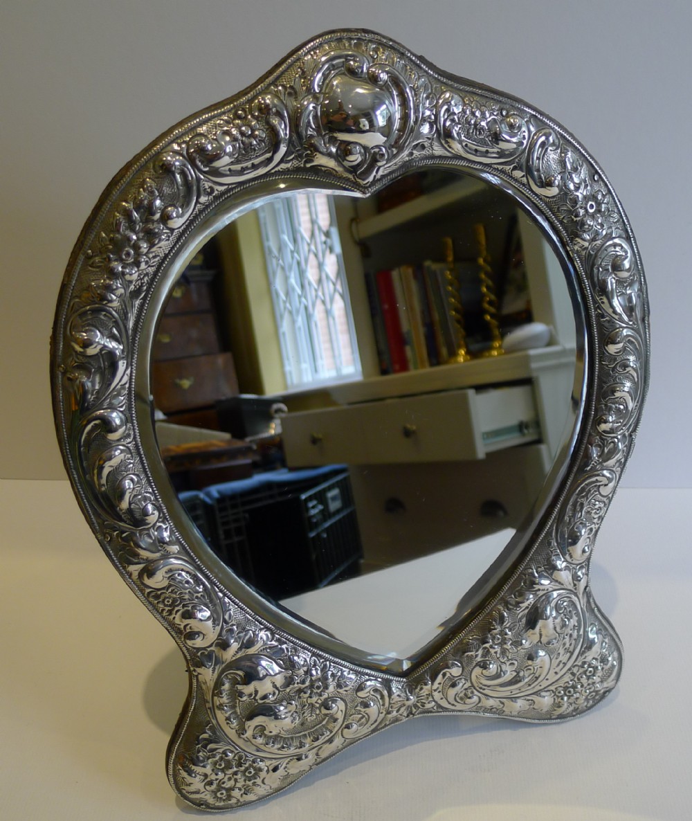 fabulous large antique english sterling silver mirror 1903