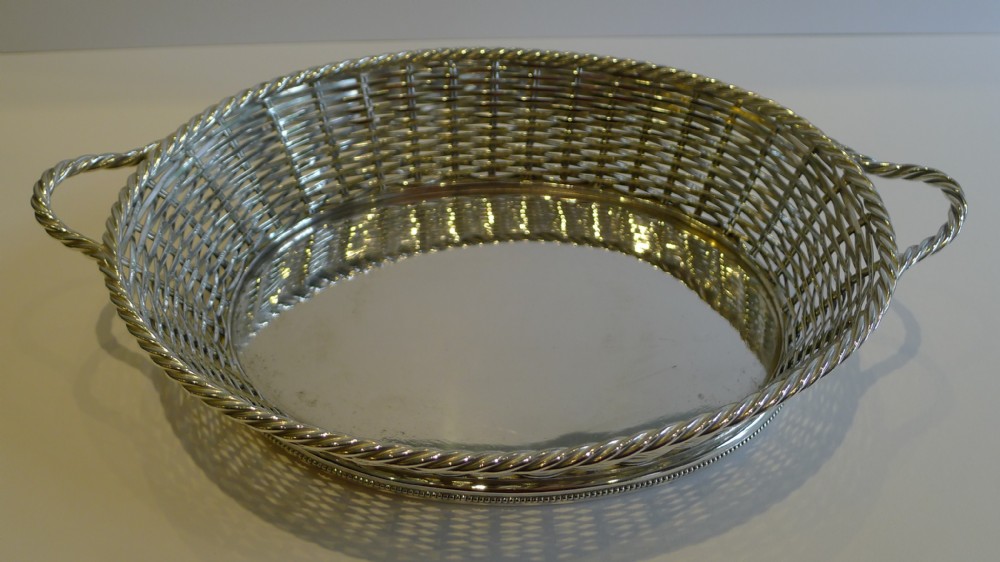 antique english silver plated basket weave bread basket by atkin brothers c1880