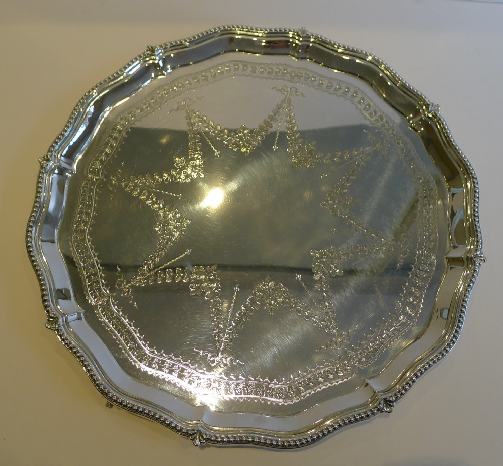 elegant antique english silver plated salver or tray 16 12 c1890