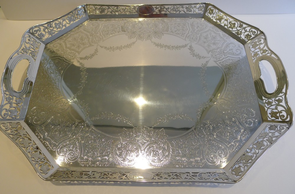 magnificent antique english reticulated serving tray by lee wigfull c1880