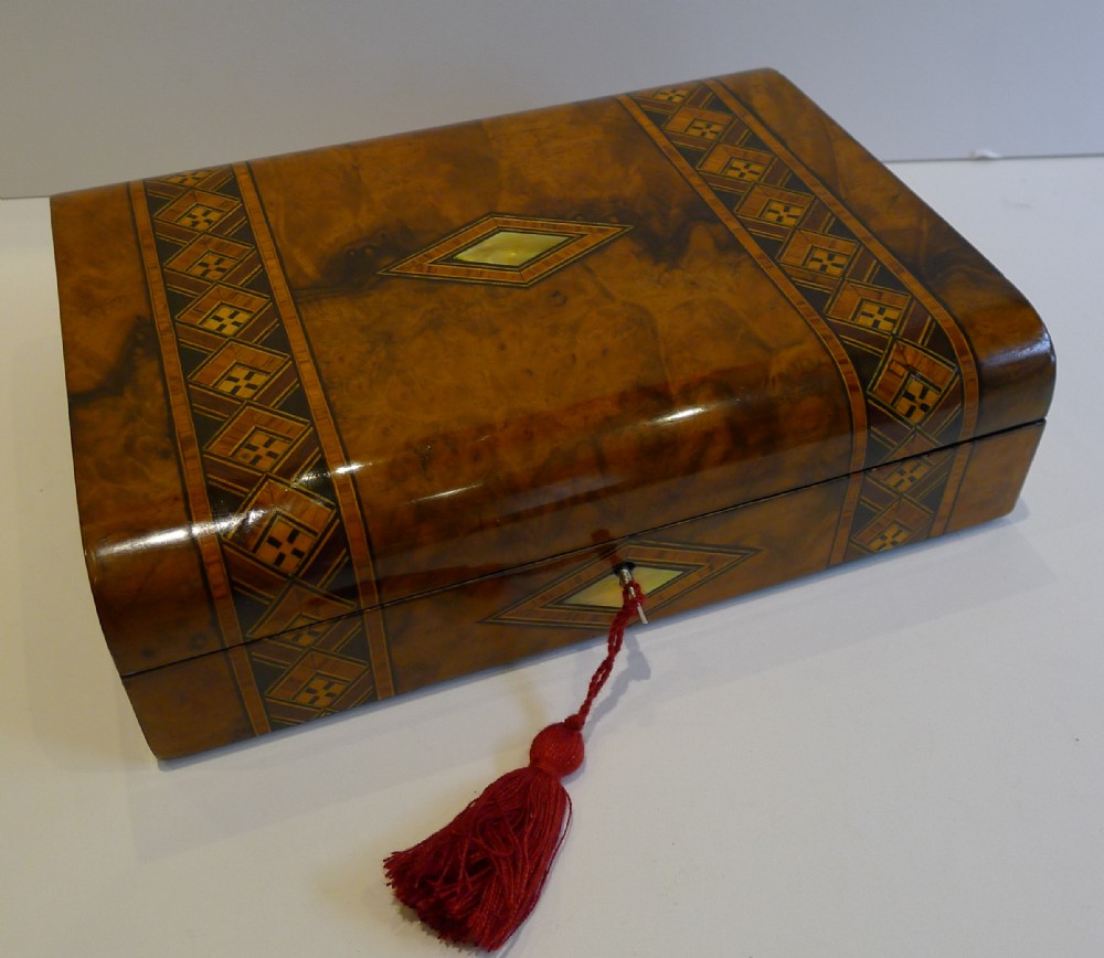 antique english burl walnut tunbridge desk box c1860