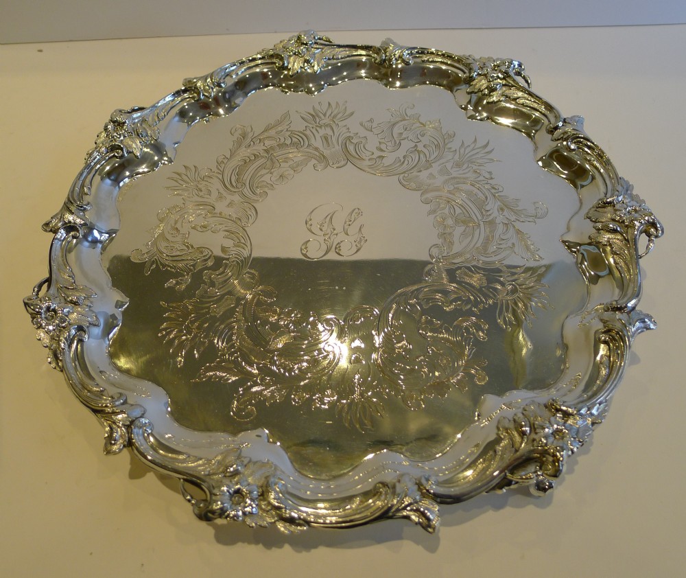 antique english silver plated salver or tray by roberts slater c1850