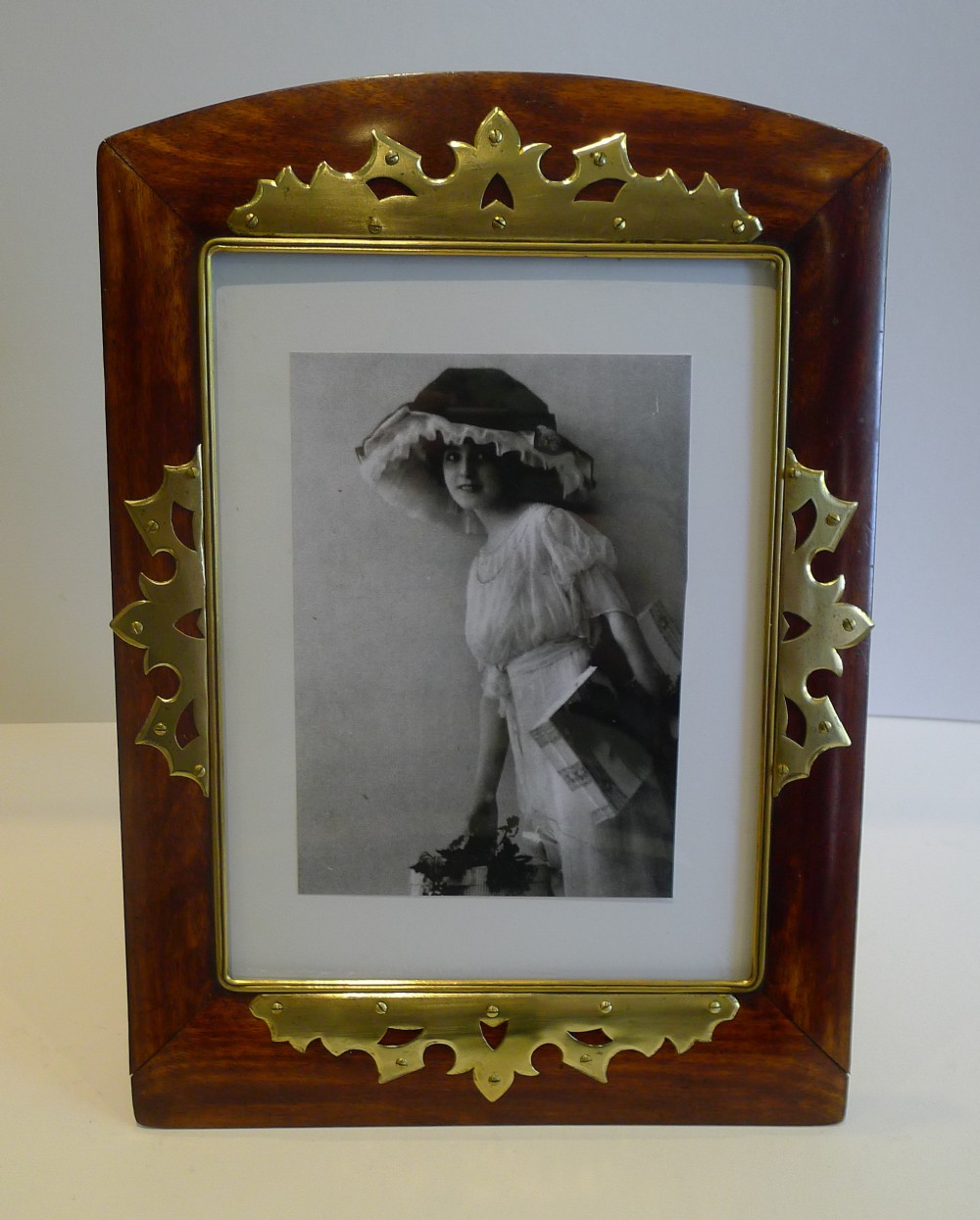 large antique brass mounted wooden photograph frame c1890