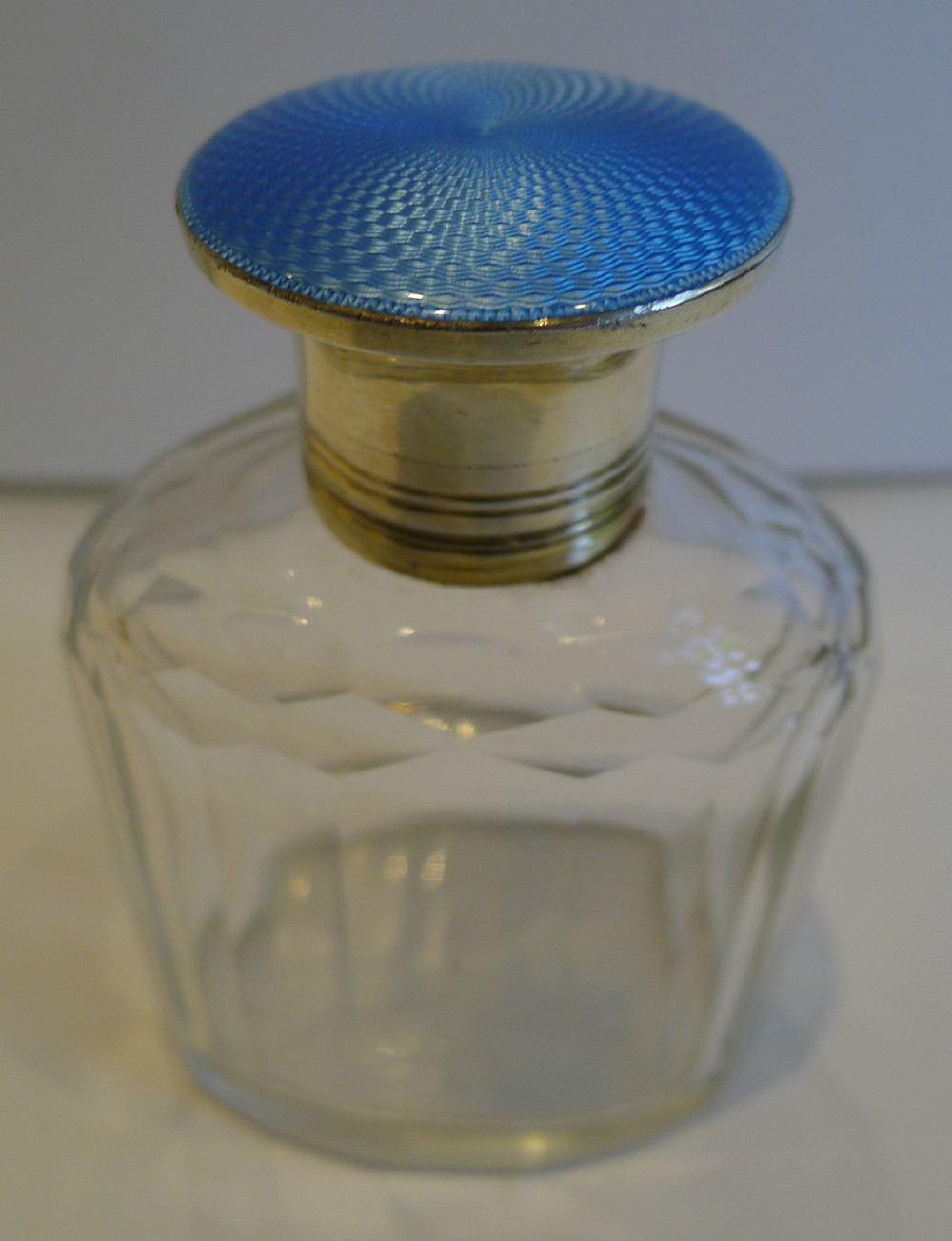 sterling silver blue guilloche enamel lidded cologne bottle 1929