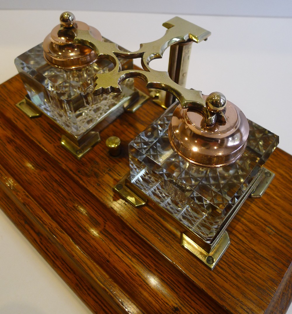 rare antique english automated double inkwell inkstand c1890