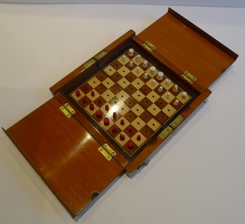 antique english travel chess set c1890