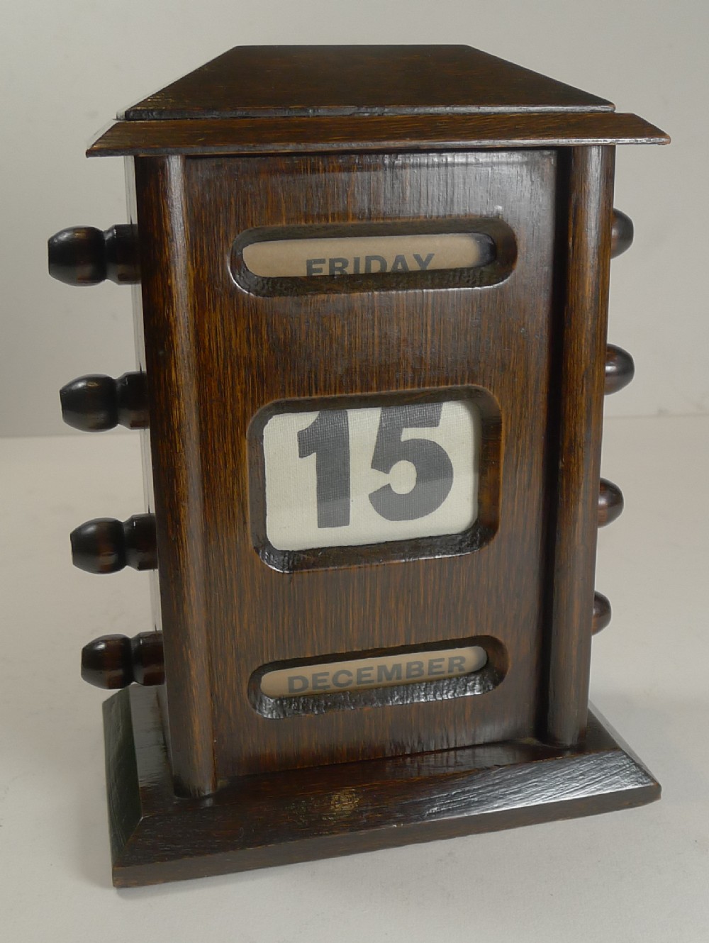 small antique english dark oak perpetual desk calendar c1900