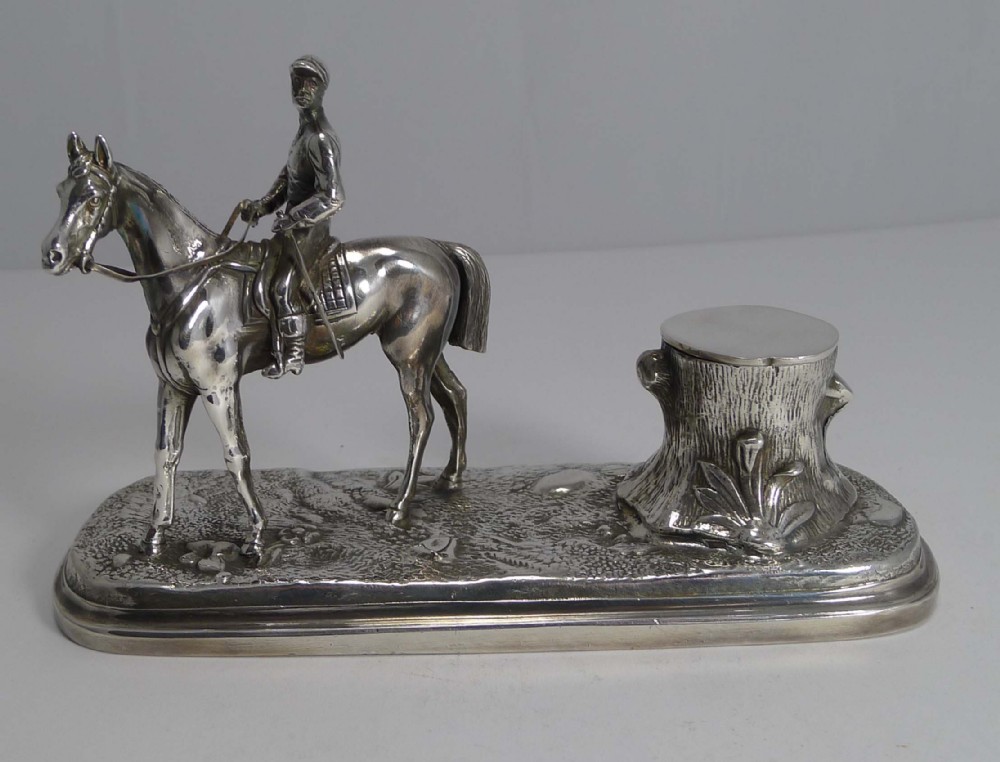 antique english figural inkwell horse and jockey by pryor tyzack and co c1860