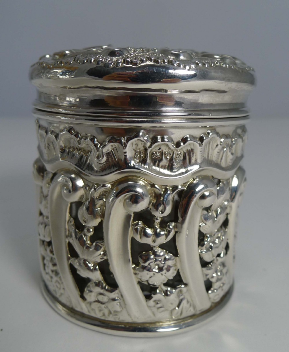 unusual antique english sterling silver vanity jar glass liner 1902