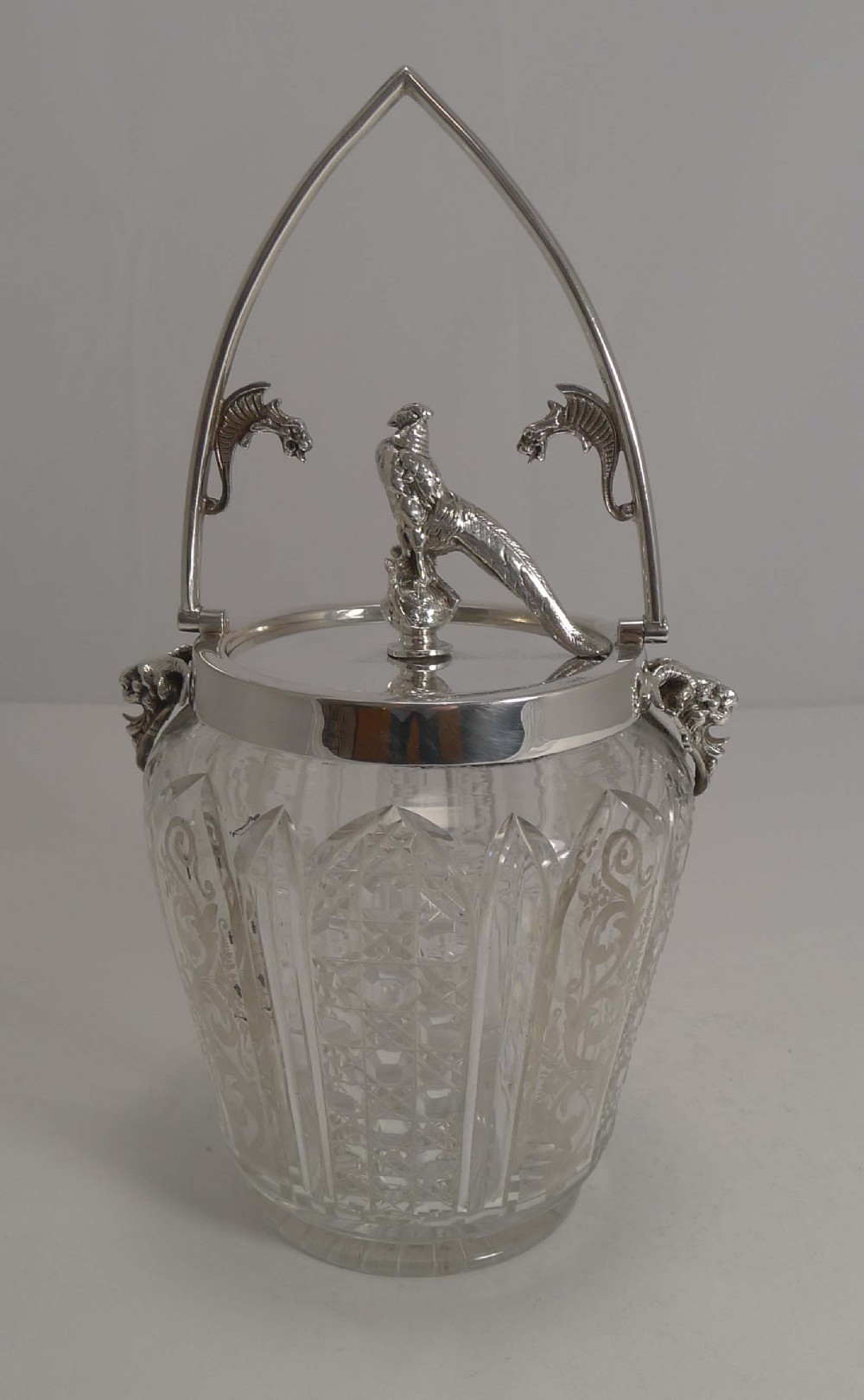 magnificent and unusual antique cut crystal and silver plated biscuit box c1880