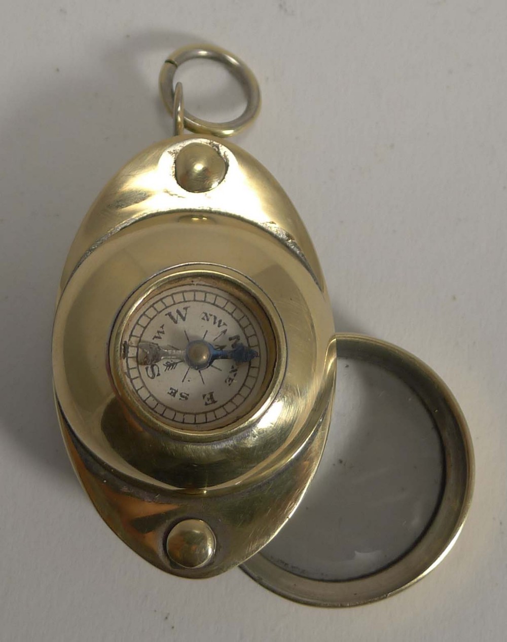 antique c1910 english pocket magnifying glass loop with compass
