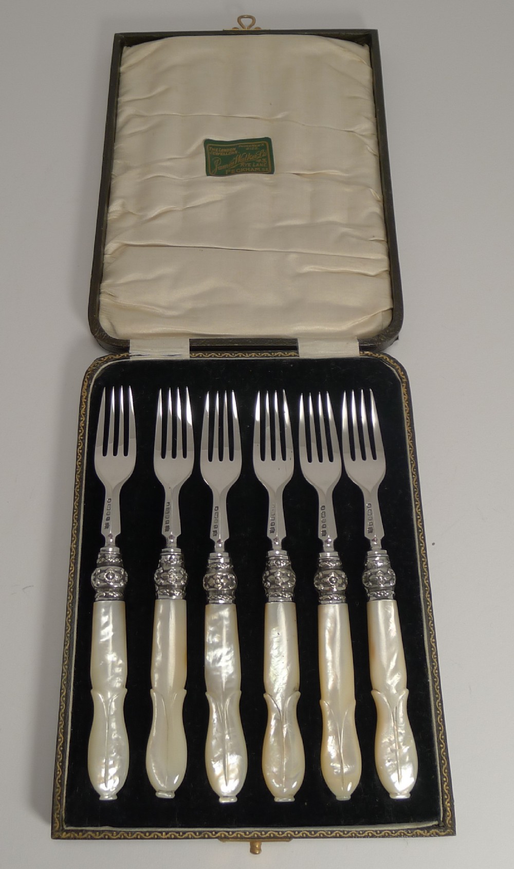 antique english sterling silver mother of pearl cake or desert forks 1869