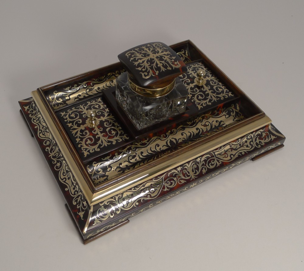 exquisite top notch boulle inkwell c1890