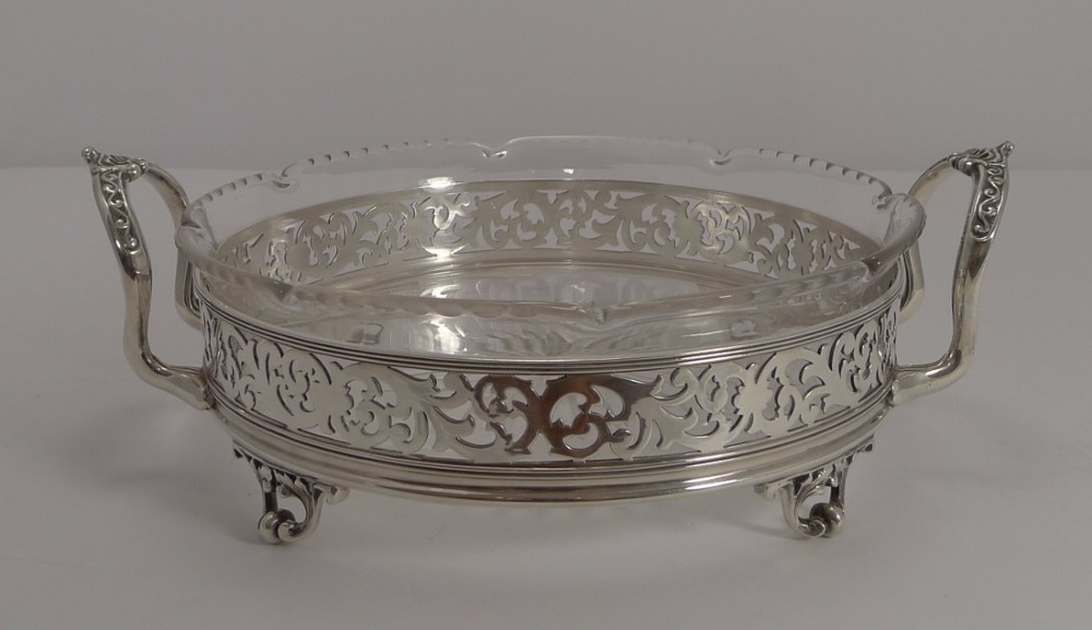 stunning antique english reticulated silver plate and crystal serving dish c1870