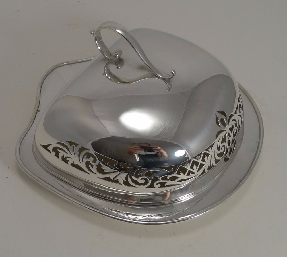 antique scottish silver plate and glass cheese dish and cover c1900