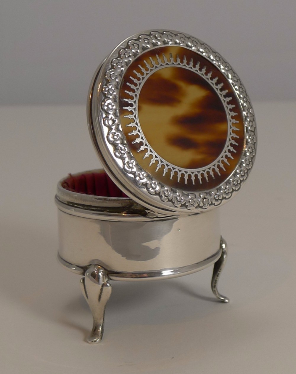 stunning little jewellery ring box silver and tortoiseshell