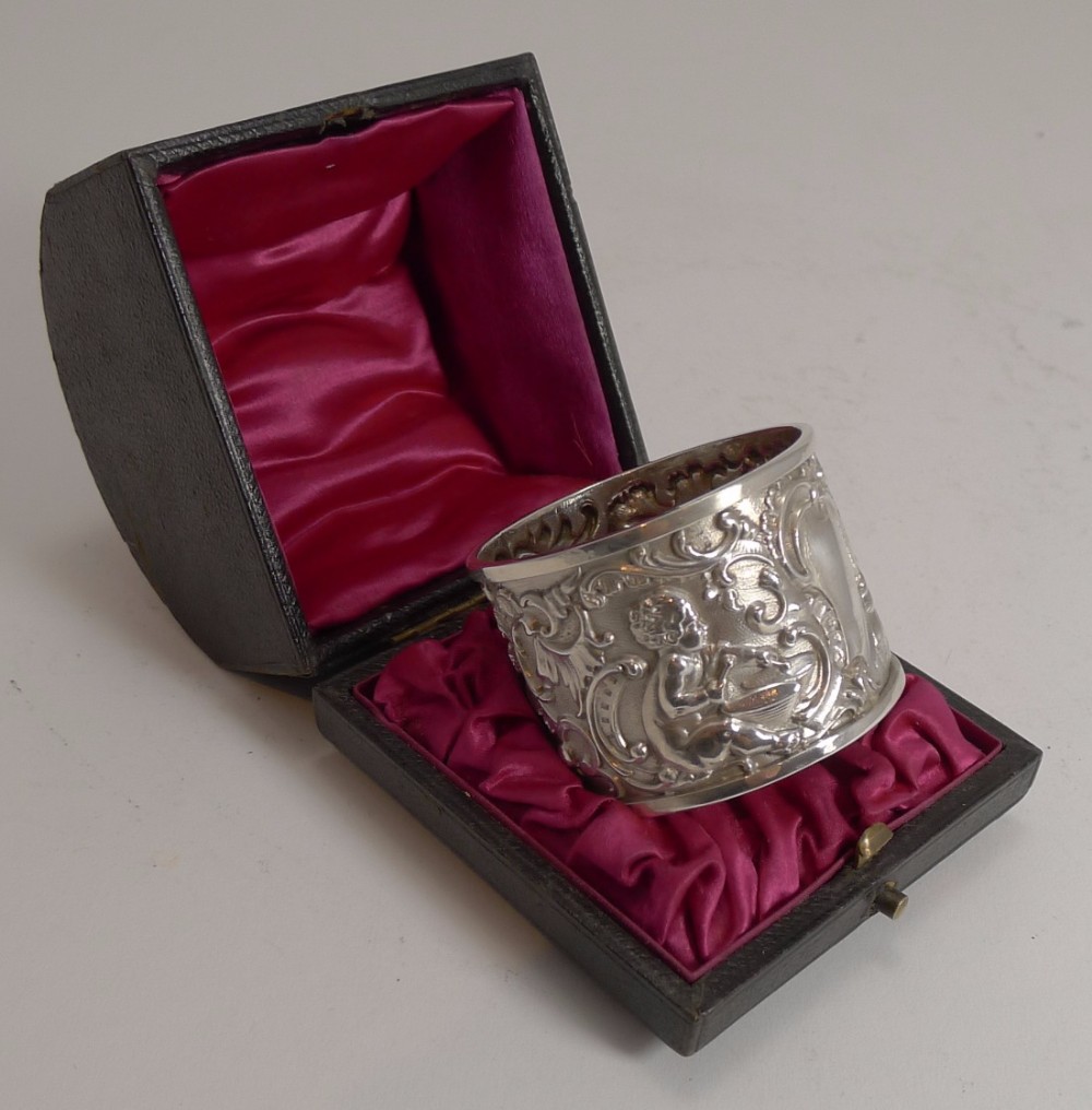 antique english sterling silver napkin ring cherubs