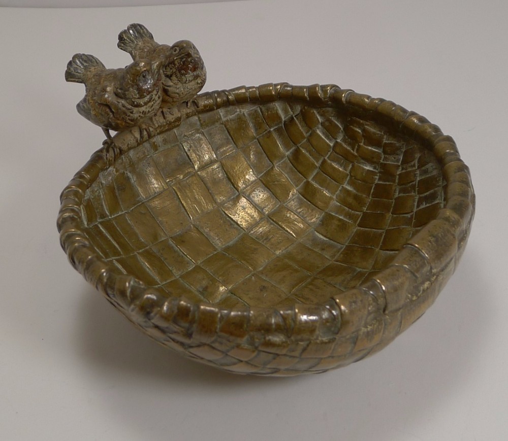 fabulous large antique vienna bronze bowl birds wrens c1880