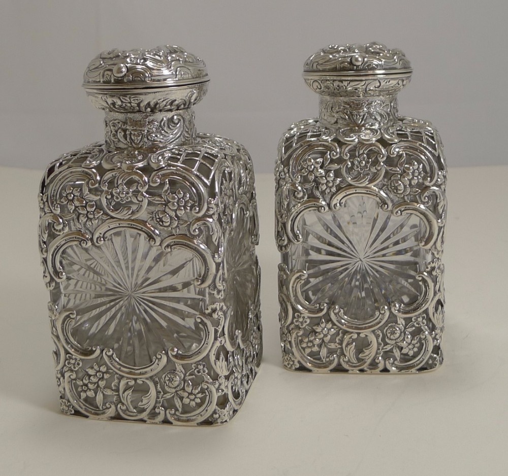 finest pair victorian sterling silver and cut crystal perfume bottles by william comyns