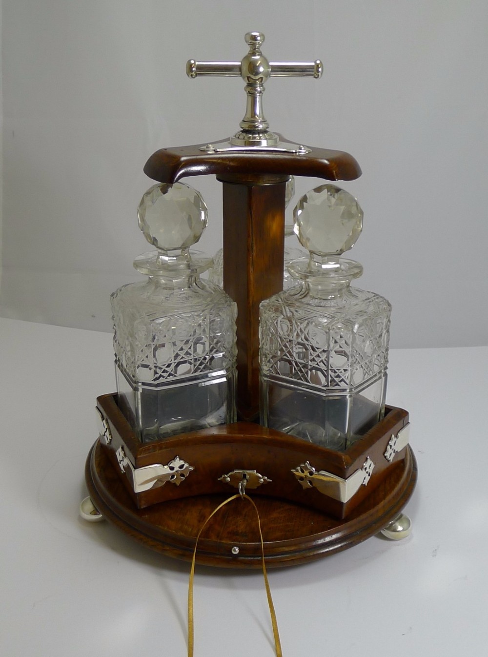 rare antique english revolving mechanical decanter holder tantalus 1883