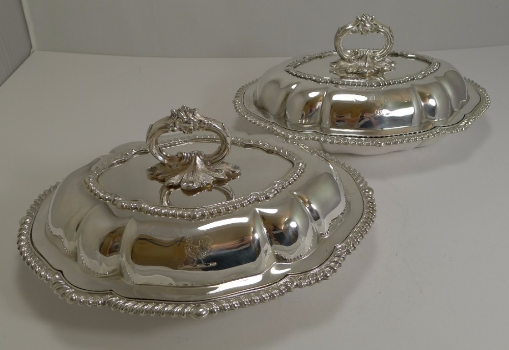 pair antique english silver plated entree dishes c1890