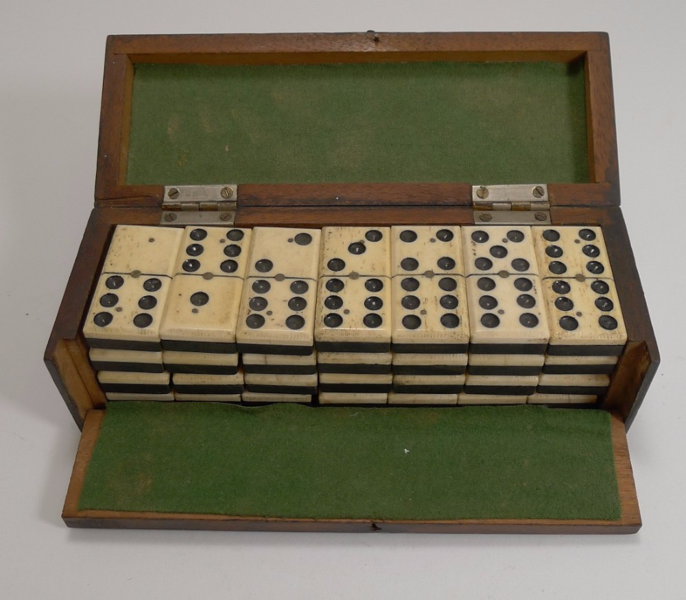 boxed set antique english bone and ebony dominoes c1900