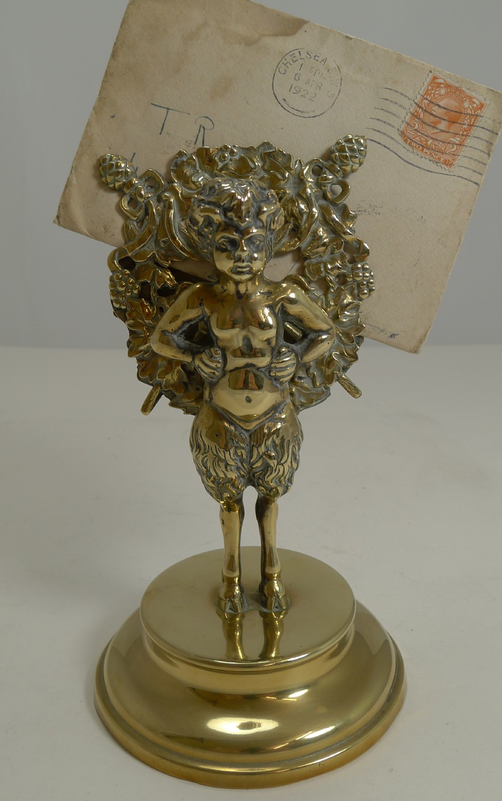 antique english brass letter holder c1880 mythical figure