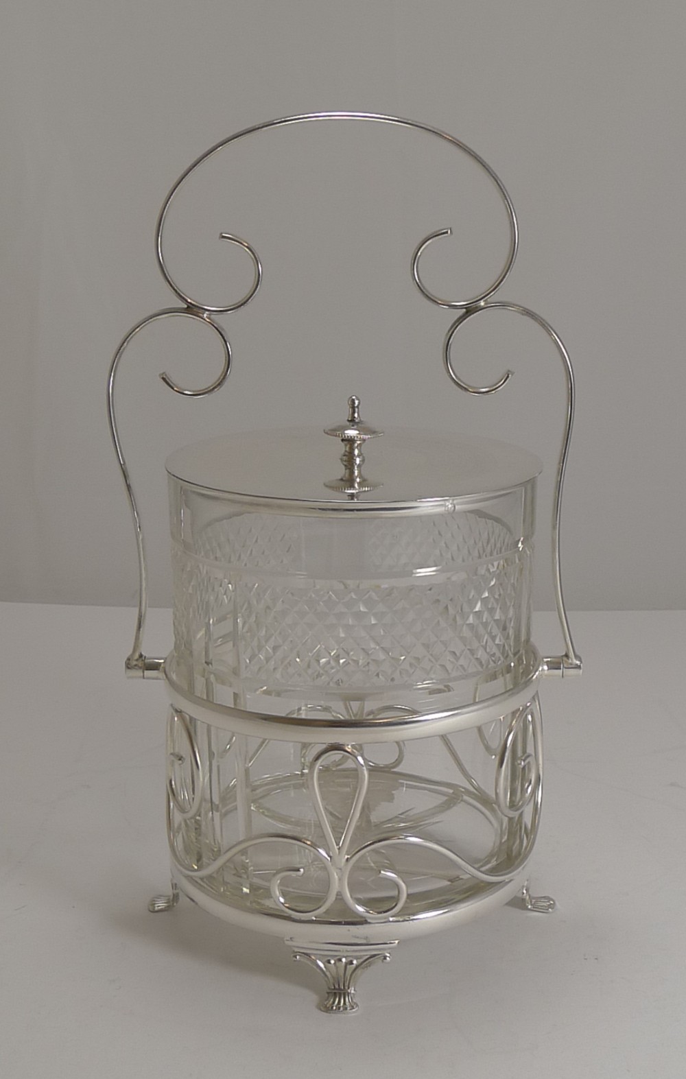 antique english cut crystal and silver plate biscuit box c1900