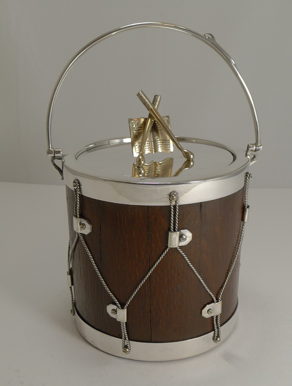 fabulous antique english oak silver plated drum form biscuit box barrel c1890